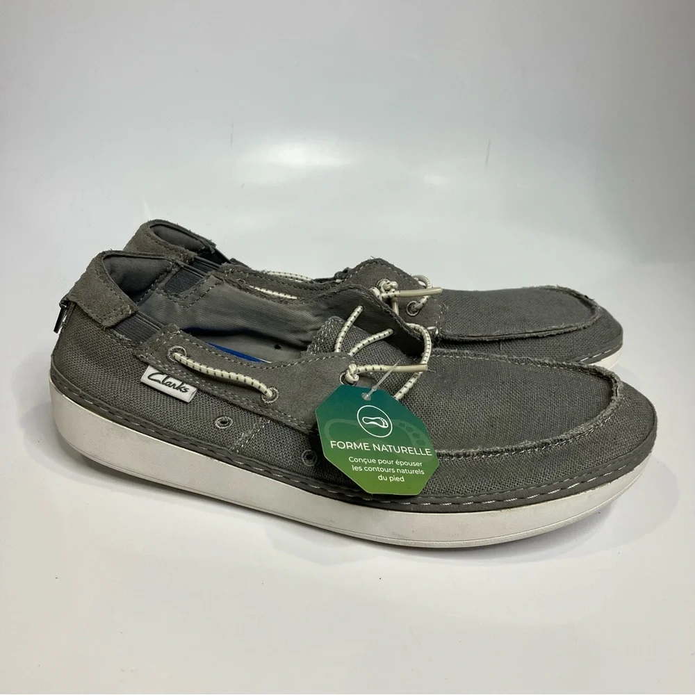 Clarks Higley Tie‎ shoes loafers casual gray canvas men’s size 7 boat shoes